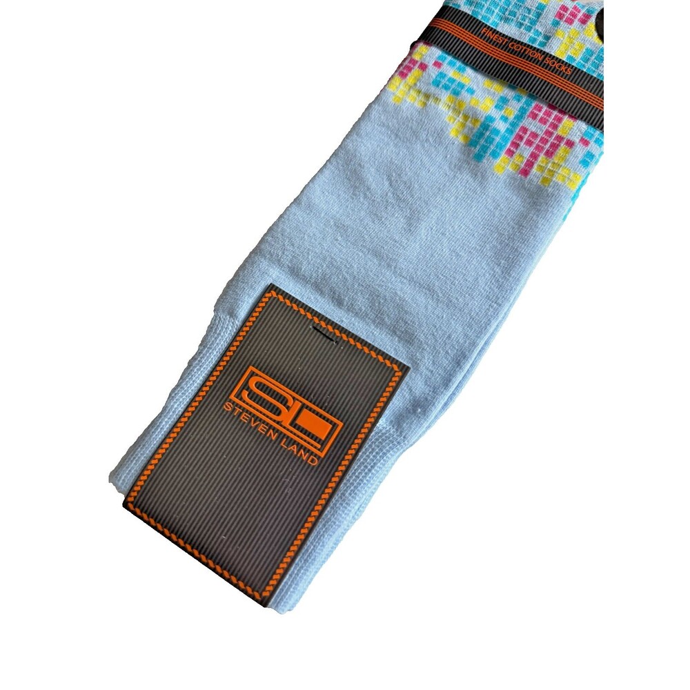Steven Land Mens Dress Socks Casual Fun Blue Multicolor Cotton Sock Size 10-13